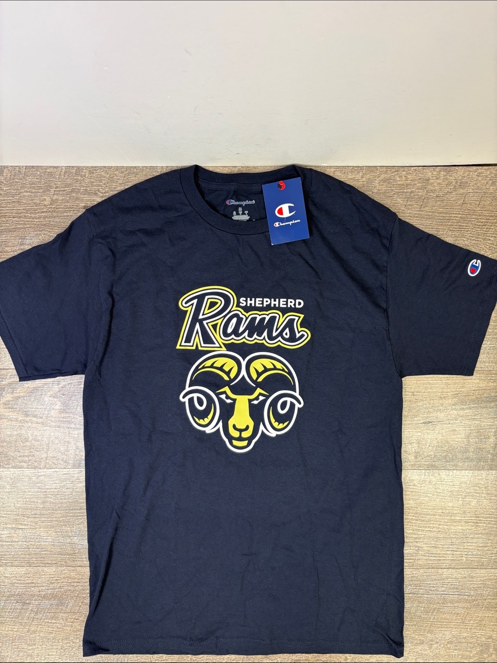 Champion Shepherd University Rams Navy Graphic T-Shirt Men’s Medium NWT
